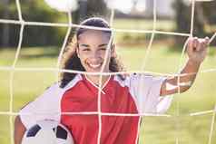 快乐动机女人足球球员足球准备好了锻炼匹配锻炼肖像青少年学生女孩体育运动统一的健身学校体育培训场