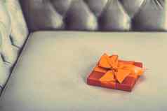 古董奢侈品假期橙色礼物盒子丝绸丝带弓圣诞节情人节一天装饰
