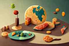 插图世界食物一天概念