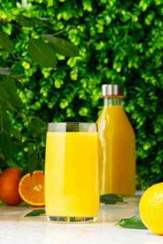 玻璃橙色汁橙色汁瓶新鲜的热带汁