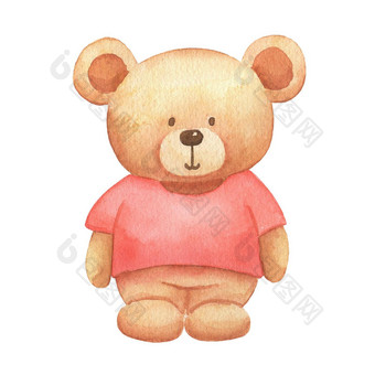 水彩可爱的熊玩具粉红色的t恤手画插图孤立的白色