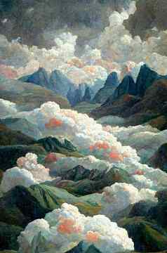 景观云山水彩插图