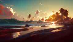 海滩日落环境cinmatic插图