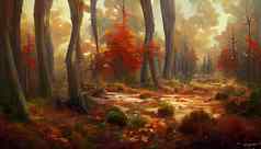 森林秋天美丽的景观几何插图