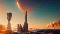 宇宙飞船未来主义的城市分形体系结构插图