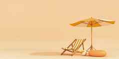 海滩伞椅子柔和的颜色背景极简主义概念呈现