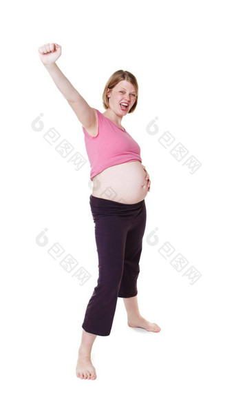 成功动机赢家心态怀孕了女人庆祝怀孕公告兴奋快乐成就庆祝活动未来妈妈。能源感觉好身体