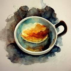 水彩画陶瓷杯热咖啡牛奶orcappuccino