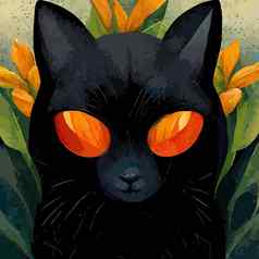 可爱的万圣节黑色的猫插图卡通黑色的猫万圣节