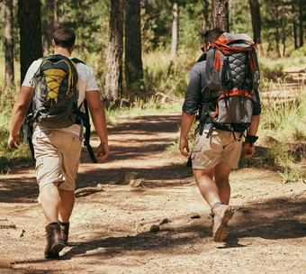 背包客朋友探索自然徒步旅行森林<strong>活跃</strong>的成键在户外<strong>活跃</strong>的但路径森林享受物理挑战徒步旅行冒险