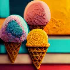 色彩斑斓的冰奶油视锥细胞摘要有创意的夏天概念