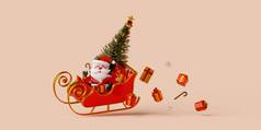 插图圣诞节横幅圣诞老人老人雪橇礼物盒子圣诞节树