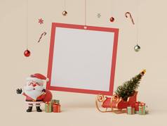 圣诞节插图圣诞老人老人雪橇空白照片框架圣诞节装饰