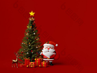 圣诞节横幅圣诞老人老人圣诞节树礼物插图