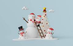 圣诞老人老人建模雪人圣诞节树插图