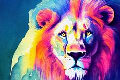 渲染狮子数字艺术绘画水彩动物