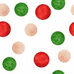 水彩手画无缝的模式红色的绿色米色波尔卡点轮圈摘要几何织物打印圣诞节冬天节日背景元素
