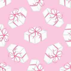 水彩白色礼物盒子无缝的模式粉红色的