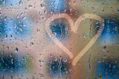 雨滴窗口心模式概念照片爱悲伤