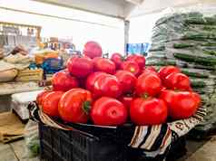 街市场蔬菜水果购物集市计数器西红柿