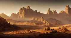 超现实主义的沙漠景观背景壁纸数字艺术插图概念艺术插图