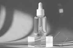 血清瓶肽视黄醇产品包装现代丙烯酸透明的块阴影太阳化妆品模型几何站基座化妆品讲台上
