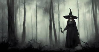 摘要女巫可怕的黑暗森林万圣节概念数字艺术绘画书插图背景壁纸概念艺术