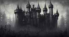 可怕的黑暗城堡多雾的有雾的大气幻想概念艺术书插图视频游戏艺术场景数字艺术艺术作品背景壁纸