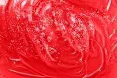 果冻清洁剂化妆品产品红色的保湿霜涂片涂抹过来这里纹理泡沫血清液体化妆品奶油胶原蛋白样本透明质酸酸碳粉视黄醇斯沃琪