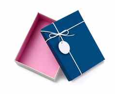 空矩形白色纸板盒子蓝色的成员礼物包装孤立的白色背景