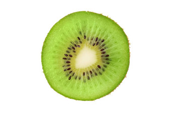 成熟的新鲜的多汁的单奇维水果关闭特写镜头片绿色<strong>猕猴桃</strong>水果孤立的白色背景