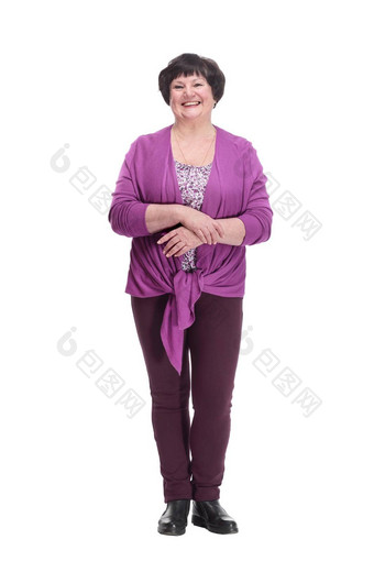 全身的休闲上了年纪的女人紫色的上衣