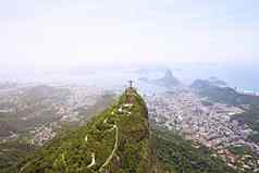 基督救赎者俯瞰城市里约空中视图里约1月巴西