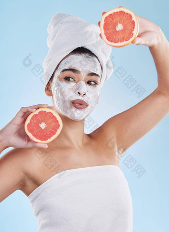 护肤品健康脸面具女人葡萄柚有机面部工作室女孩健康自我护理健康的生活方式身体护理例程热带柑橘类水果