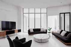 现代生活房间渲染白色豪华的家具