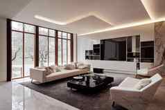 现代生活房间渲染白色豪华的家具