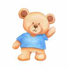 水彩可爱的熊玩具蓝色的t恤手画插图孤立的白色