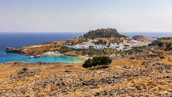 著名的历史中世纪的村很漂亮的希腊岛罗兹卫城背景很漂亮的罗兹希腊