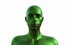 渲染肖像绿色秃男人。白色背景