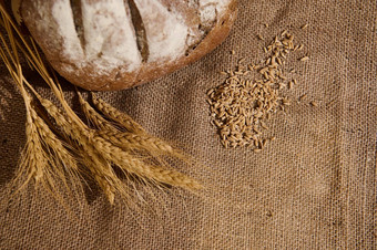 生活小麦耳朵部分视图自制的粮食面包麦片谷物分散粗麻布桌布