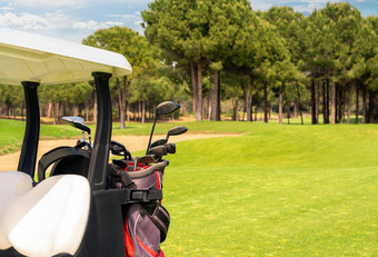 集高尔夫球设备高尔夫球袋回来高尔夫球车美丽的高尔夫球