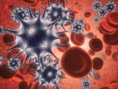 传播疾病微观视图病毒攻击健康的细胞人类身体