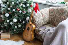 吉他装饰圣诞节树背景