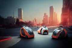 橙色未来主义的出租车的未来城市