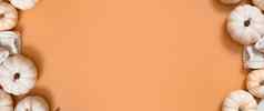 秋天横幅南瓜毛衣空间文本橙色背景前视图
