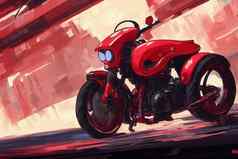 动漫风格红色的摩托车背景