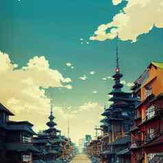 动漫风格街日本语风格建筑
