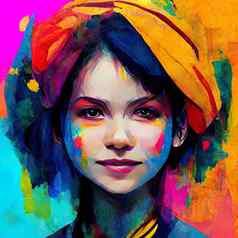 色彩斑斓的绘画女孩肖像摘要颜色
