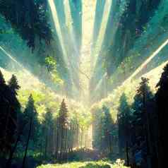 光森林一天动漫风格光射线