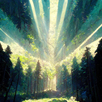 光森林一天动漫风格光射线